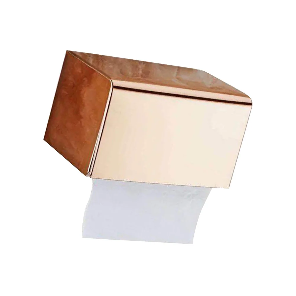 

Stainless Steel Tissue Paper Holder Rose Gold Waterproof Cover Wall Mounted Toilet Tissue Box Holder Mobile Phone Shelf Bathroom