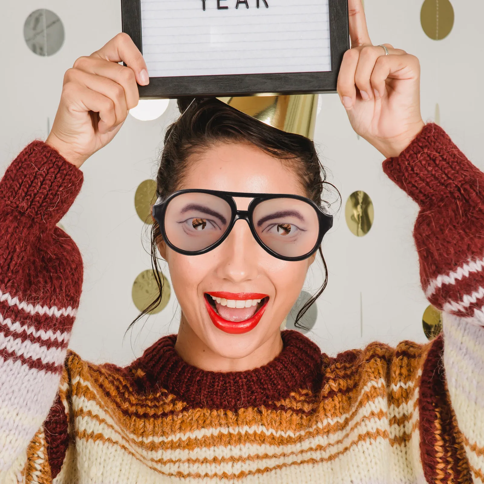 2Pcs Fake Glasses Funny Eye Wear Characteristic Design Lightweight Frame for Party Pranks Halloween Cosplay Novelty Gag Gift