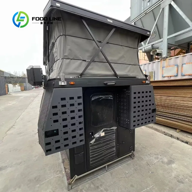 Customized Road Camper Trailer Wood Floor Mini Caravan Expanded Waterproof with Tent Side Folding Pickup Tent