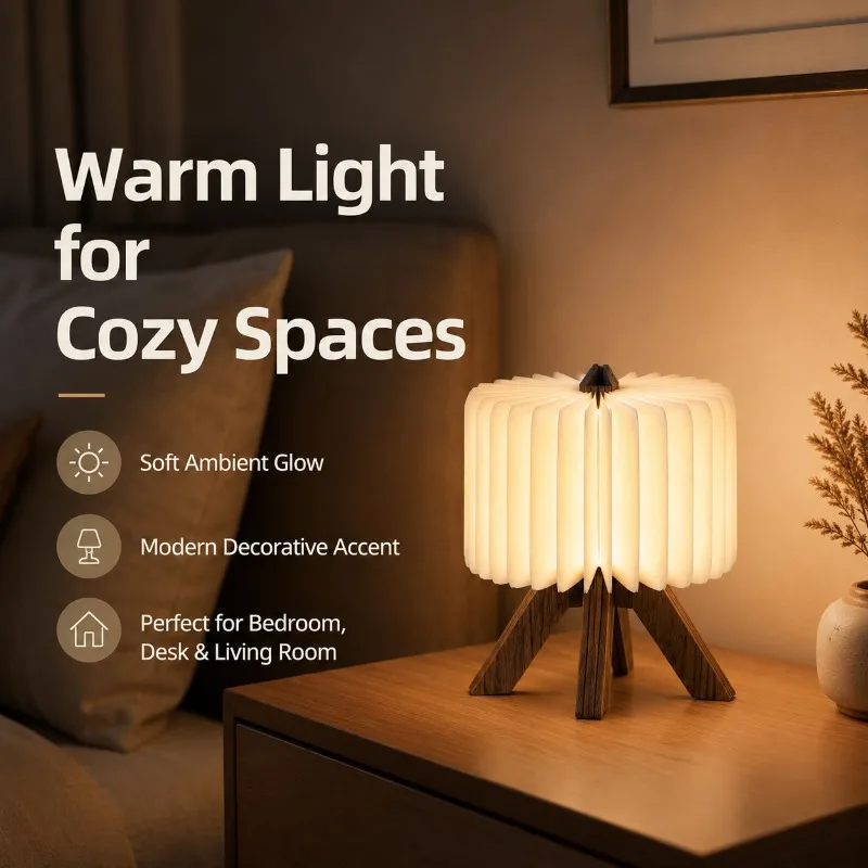 Retro Nordic Style Foldable Wooden 3D LED Book Night Light - Creative Gift USB Table Lamp for Bedroom Bedside Home Decor