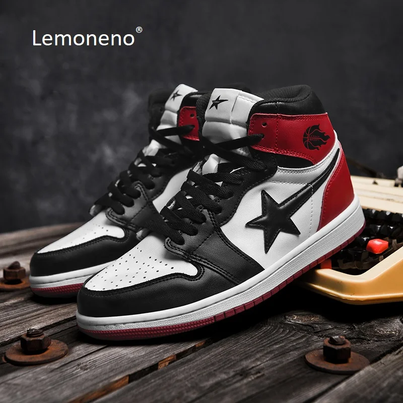 

Lemoneno High Top Sneakers,Casual Stars Shoes Red Brown Black,Skateboard Shoes Lace Up Non-slip Comfort Footwear Basketball