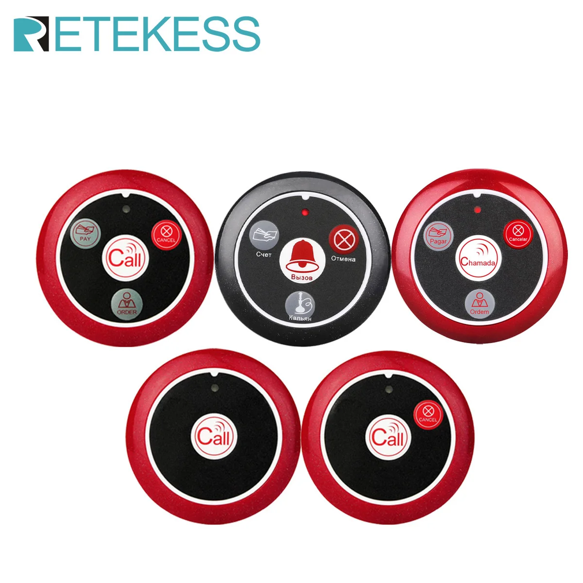 Retekess-buscapersonas inalámbrico para restaurante, 5 piezas, T117, 433MHz, botón de llamada de camarero, transmisor para sistema TD108/T128,