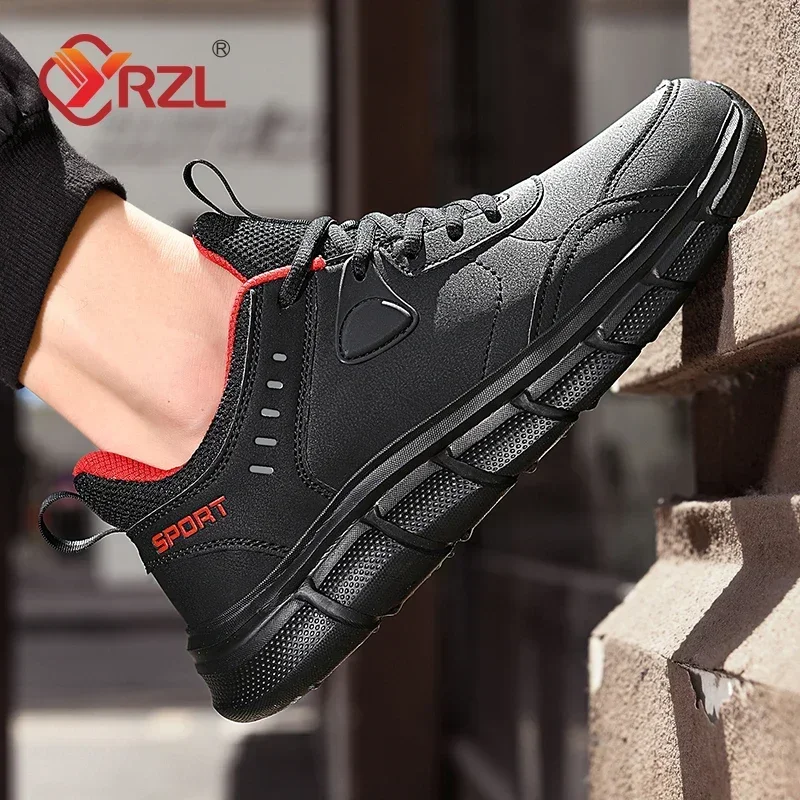 YRZL Black Running Shoes Men Waterproof Athletic Sneakers Men Wear-resistant Non Slip Walking Sport Shoes Comfortable Men Shoes