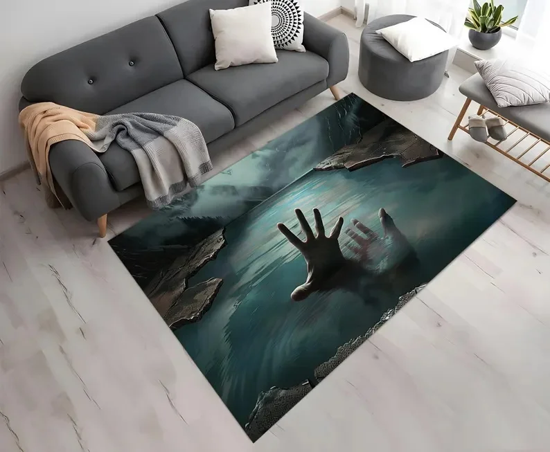 ثلاثية الأبعاد الأرض الكراك المياه كهف الإنقاذ تصميم البساط عدم الانزلاق آلة قابل للغسل السجاد موضة غرفة نوم غرفة المعيشة الشاطئ نمط الكلمة حصيرة