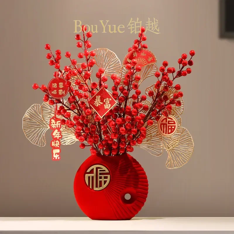 Flocked Vase Chinese New Year Decoration Horse Year Spring Festival Living Room Ornament Festive Blessing Bucket Home Decor