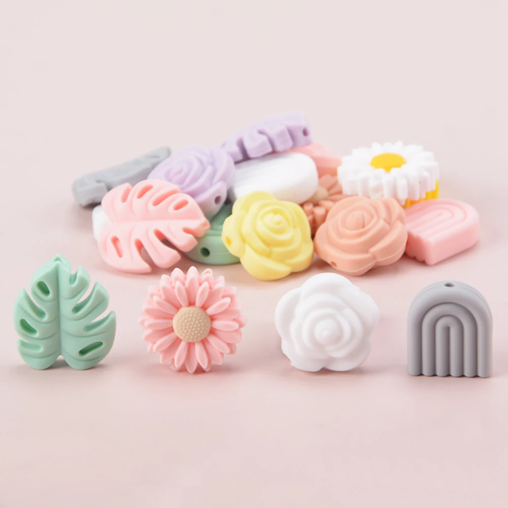 LOFCA 22mm Daisy Flowers Loose Silicone Safe Rose Jewelry Treasure Teething Beads DIY Chewable Color baby teething BPA-free