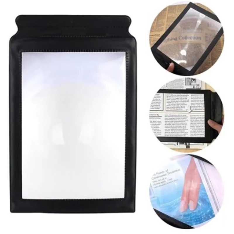 A4 Full Page Size Portable Black Frame Ultra Thin Magnifying Glass Bookmark Magnifying Lens for Reading Books