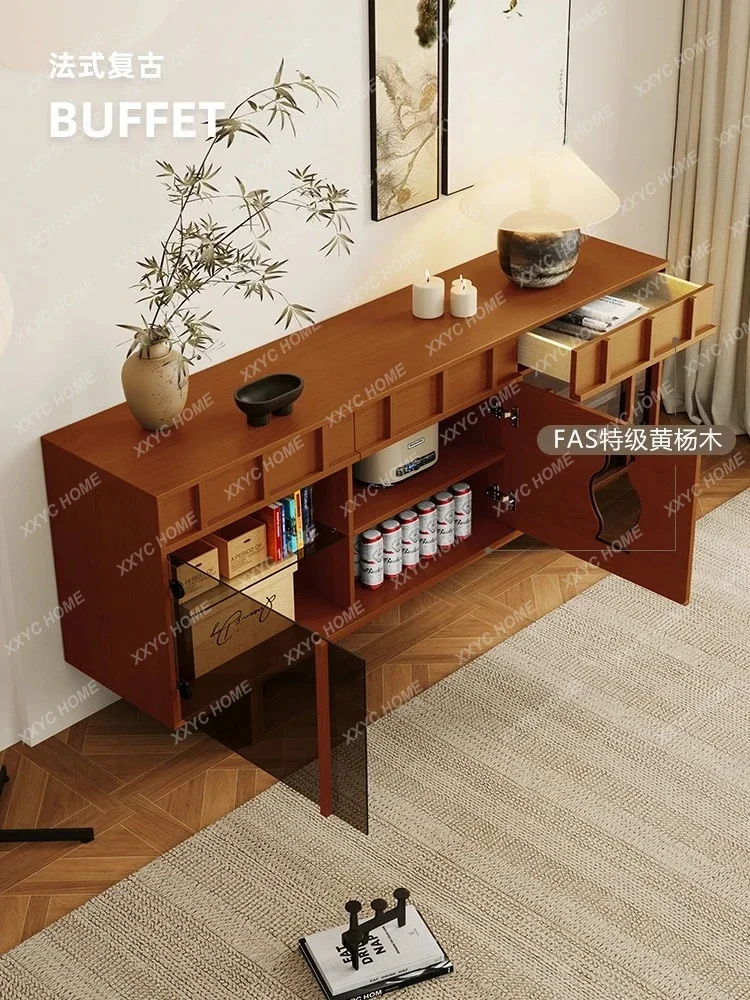 JJRetro Style Solid Wood Sideboard Small Apartment Living Room Wall Middle Ancient Tea Storage Cabinet