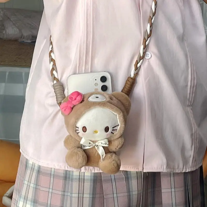 Lucifer Cat Plush Shoulder Bag Phone Case Bag Cinderella Coin Purse Cartoon Plush Doll Cinnamoroll Kuromi Melody Bag Girl Gift