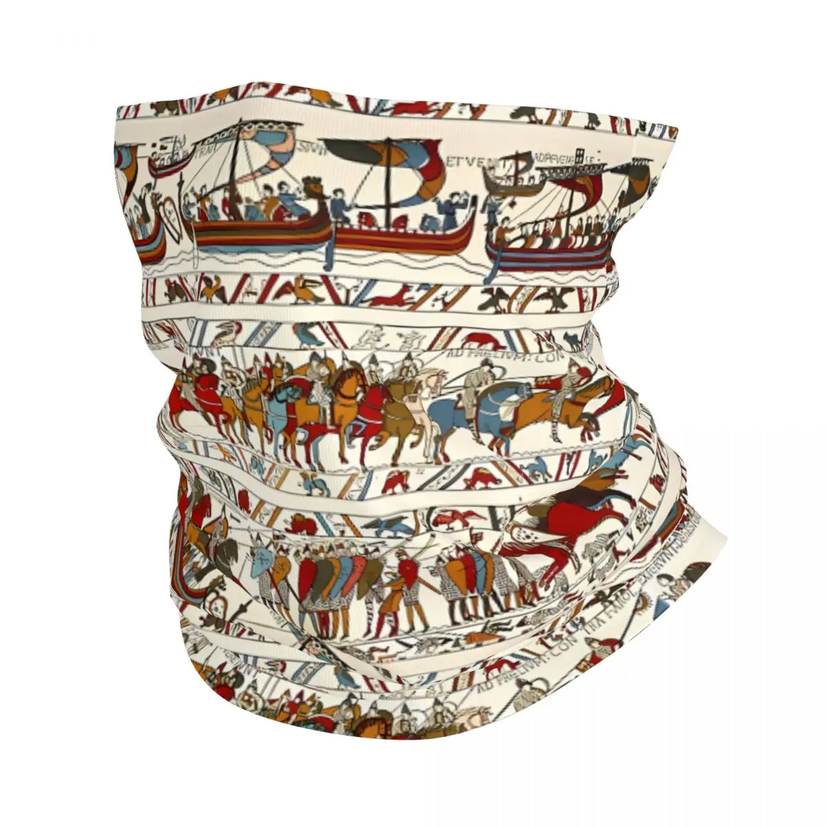 THE BAYEUX TAPESTRY ,BATTLE OF HASTINGS ,NORMAN KNIGHTS AND VIKING SHIPS Scarf Neckerchief Neck Face Mask Polyester