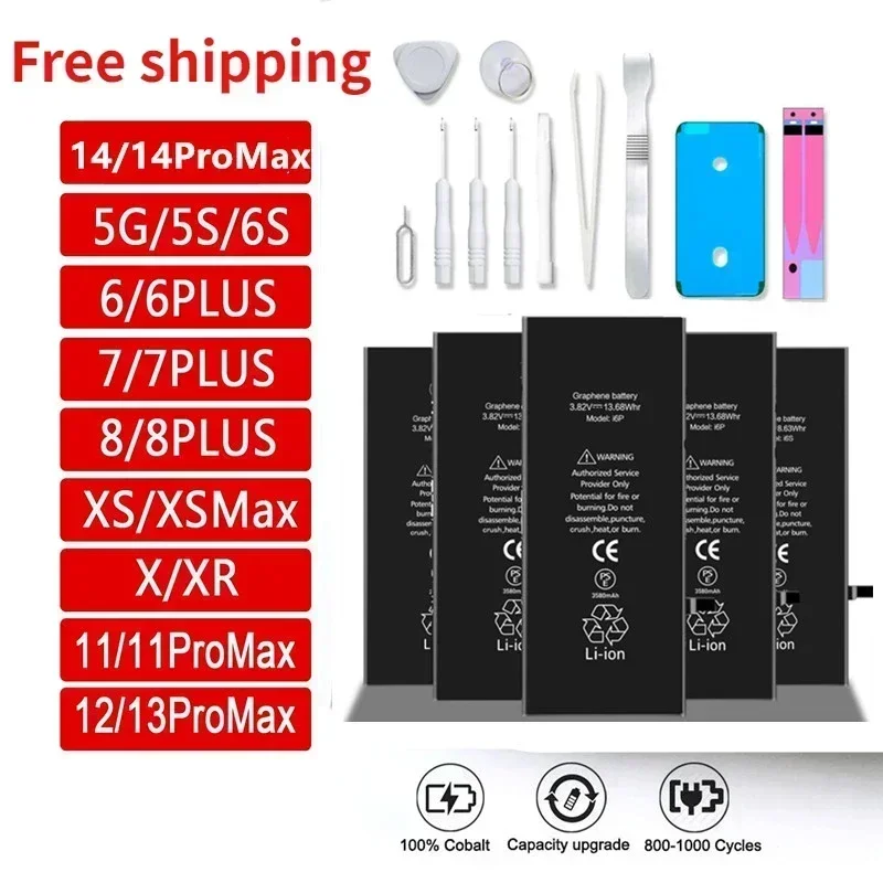 DIXSG Phone Battery for IPhone 5 6S 6 7 8 Plus 11 12 13 14 Pro X XS MAX XR Replacement Bateria for Apple IPhone Battery