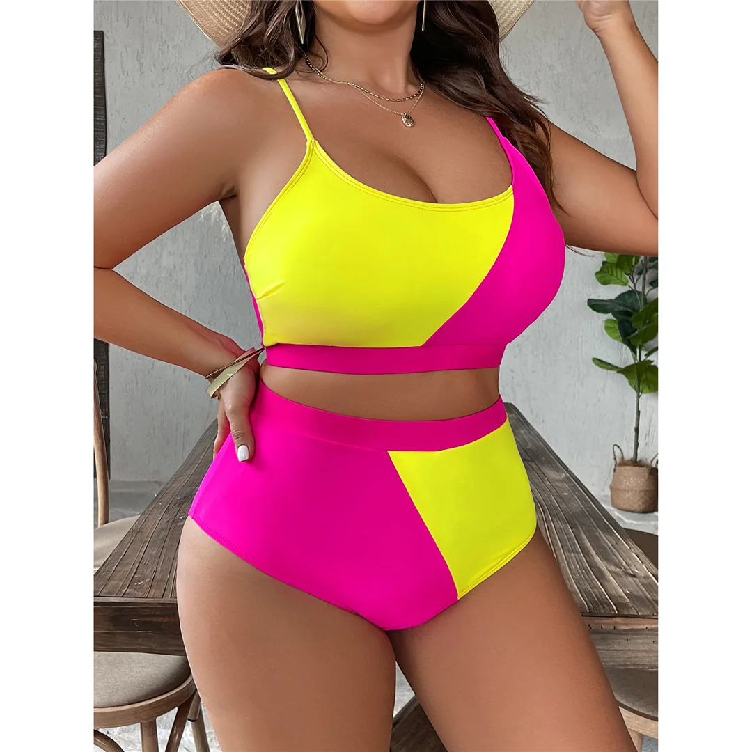 0XL - 4XL Splicing Bikini Plus Size Große Größen Bademode Damen Badeanzug Zweiteiliger Bikini-Set Badeanzug V7271 – Detail 6