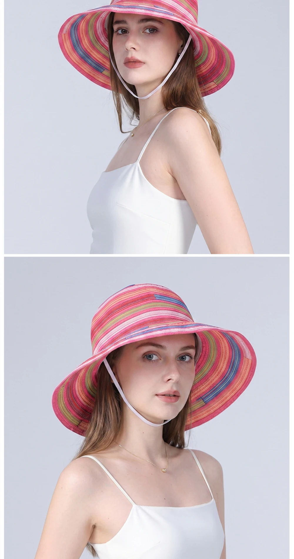 HT5134 Frühling Sommer Sonnenhut für Damen, faltbarer Strandhut mit breiter Krempe, UV-Schutz, Bucket Cap, 2026 Neu, bunter Damen-Bucket-Hut – Detail 4