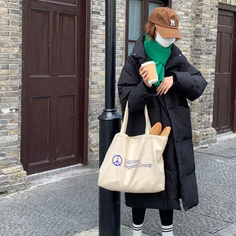 2023 New Long Parka Women Puffer Jacket Long Sleeve Down Cotton Padded Cotton Jacket Large Pockets Thicken Warm Korean Outerwear