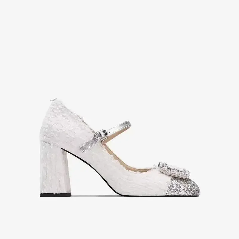 Little Fragrant Wind For Women\'s 2025 Spring/Summer New Thick Heels With High Heels, Straight Line, Wrapped Sandals