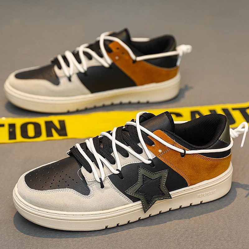 

Мужские легкие, на плоском каблуке, с низким верхом, с круглым носком, с поверхностью из искусственной кожи, универсальные, в стиле ретро, новые популярные кроссовки большого размера