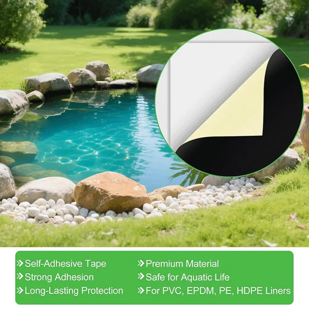 

Eco-friendly Pond Repair Tape Waterproof Self Adhesive Pond Liner Repair Patch Kit for Epdm Garden Cover 8 X 8 Peel Stick Seam