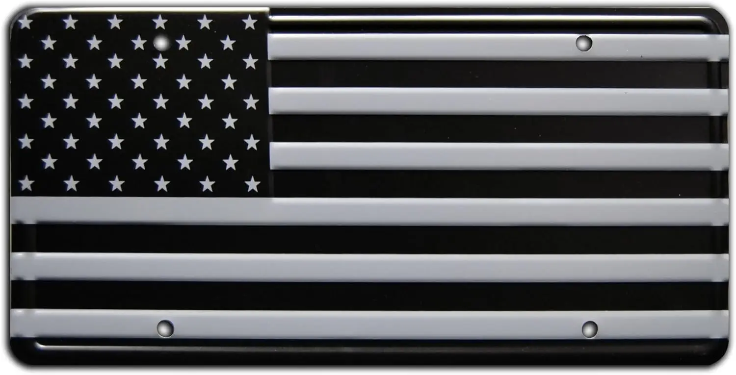 American Flag  Metal License Plate, Black and Gray Metal Decorative Tag, Corrosion Resistant, Quality Novelty Sign, Wall Decorat