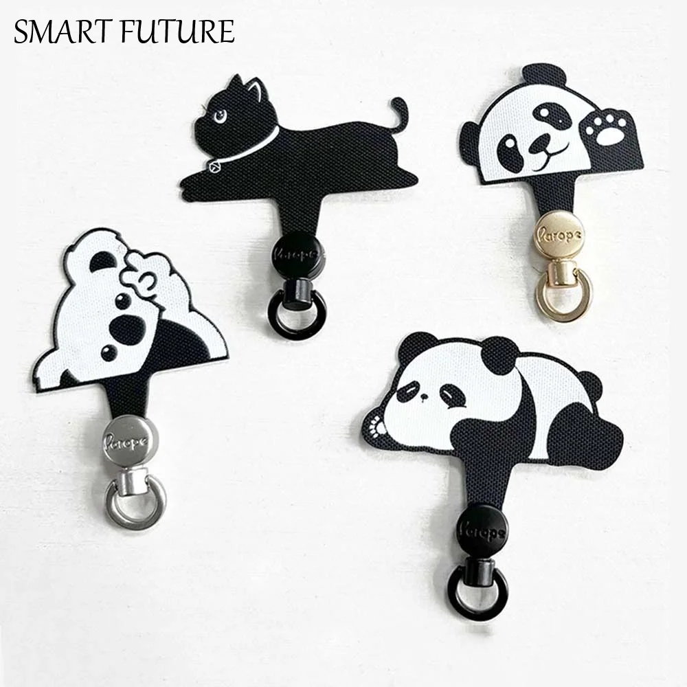 

Cartoon Panda Phone Tether Tab 360 Rotatable Safety Connecter Mobile Phone Gasket Metal Ring Detachable Cellphone Lanyard Patch