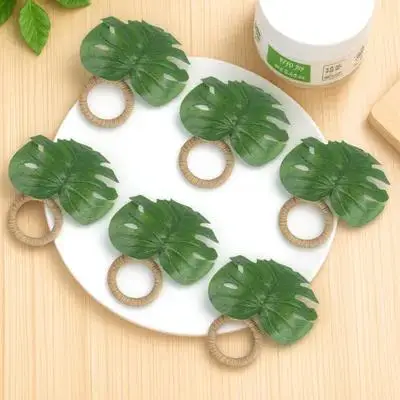 

6pcs Napkin Ring Dinner Table Decor Realistic Leaves Buckle Home Party Serviette Reusable PP Material Wedding Holder