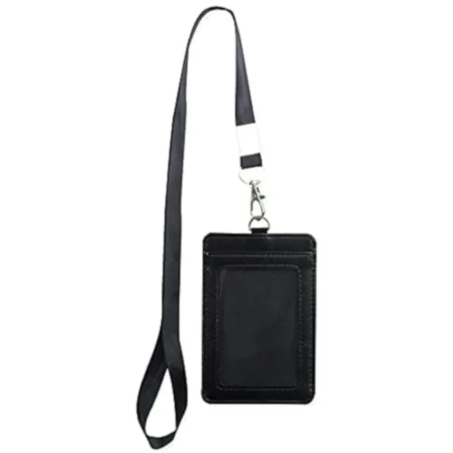 

1 Badge Holder with Detachable Lanyard Vertical PU Leather ID Badge Holder with 1 Clear ID Window and 1 Card Slot for Work Scho