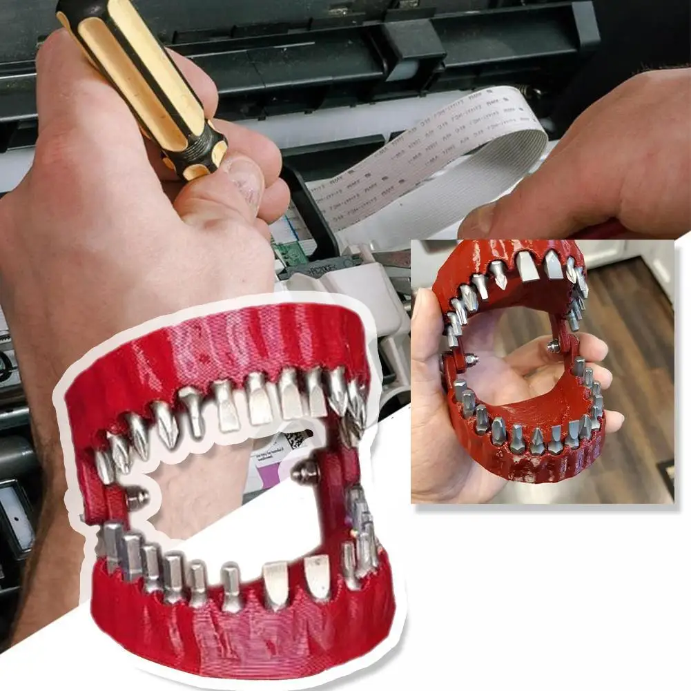 Funny Denture Drill Bit Holder Teeth Model Design Screwdriver Bit With 28 Bits Fits 1/4 Inch Hex Bit And Drive Bit Adapter Tools