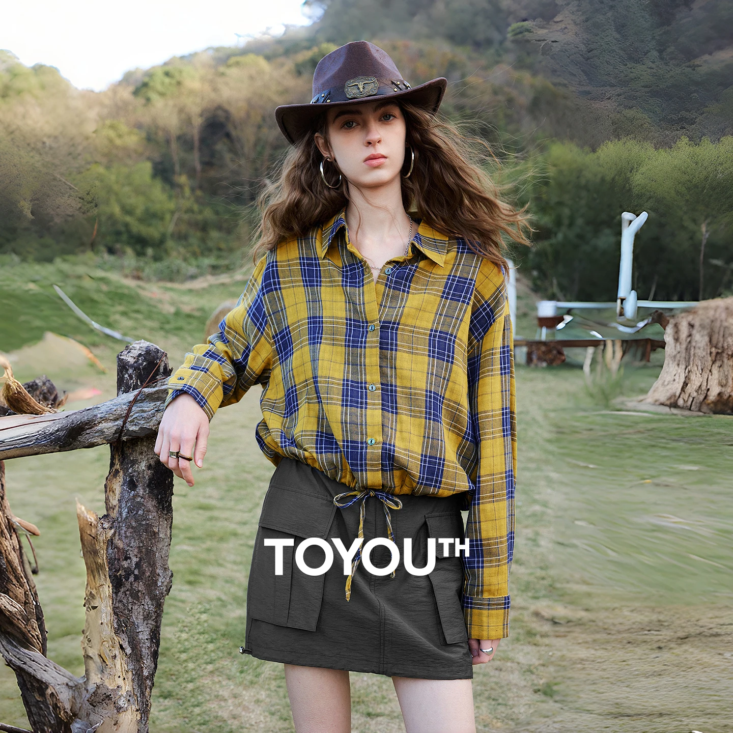 

TOYOUTH женские хлопковые рубашки 2026, весенние новые свободные блузки в клетку в стиле ретро с завязками на талии, топы