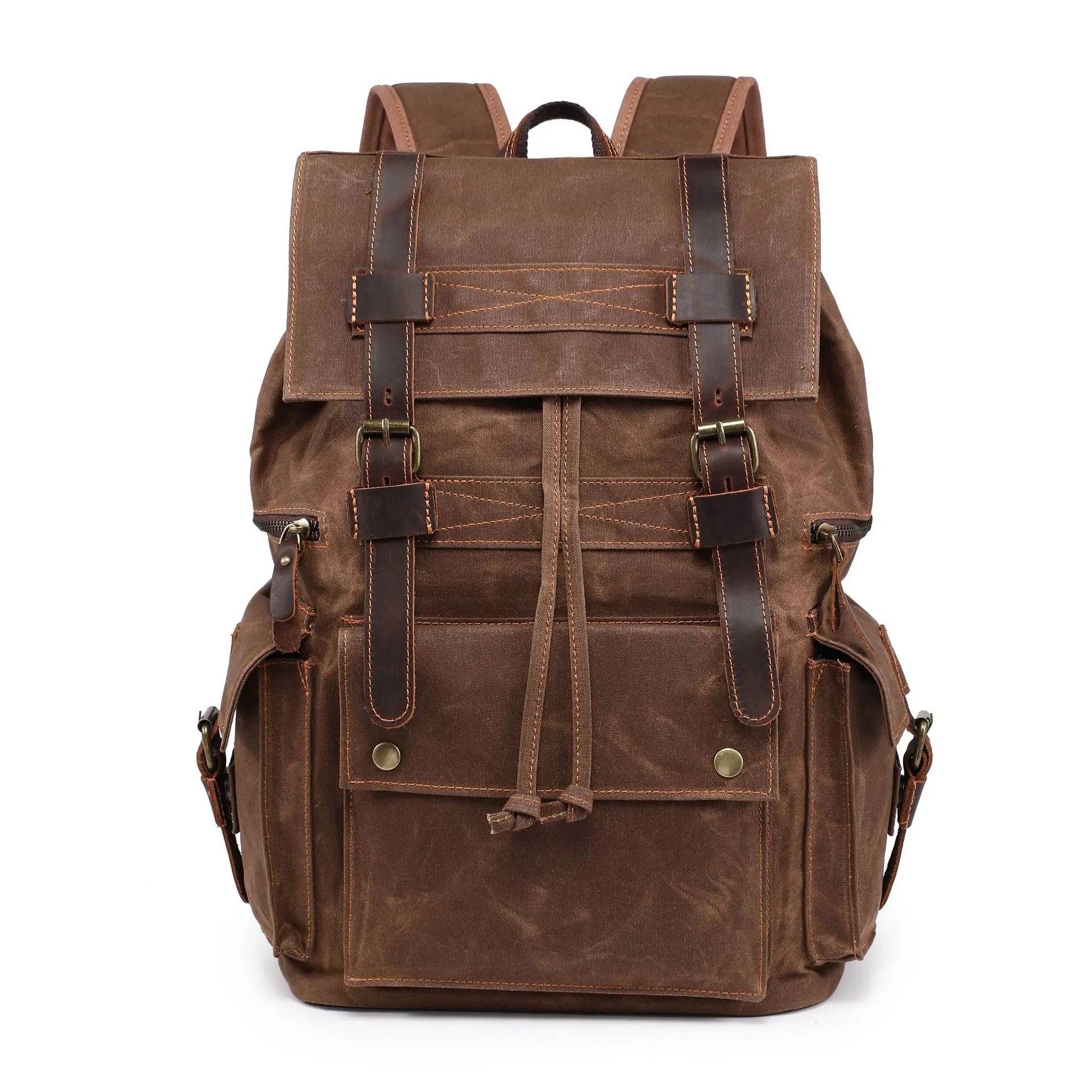 Backpack American Retro Unisex Travel Backpack Beeswax Canvas Crazy Horse Leather Laptop Bag Sports Hiking Backpack Travel