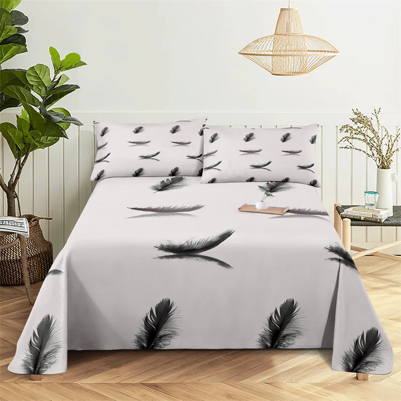 

Bedding Sets Feather Print Bed Sheet Fashion Design Double Flat Sheet Boys Girls Bed Sheet Set Bed Sheets and Pillowcases