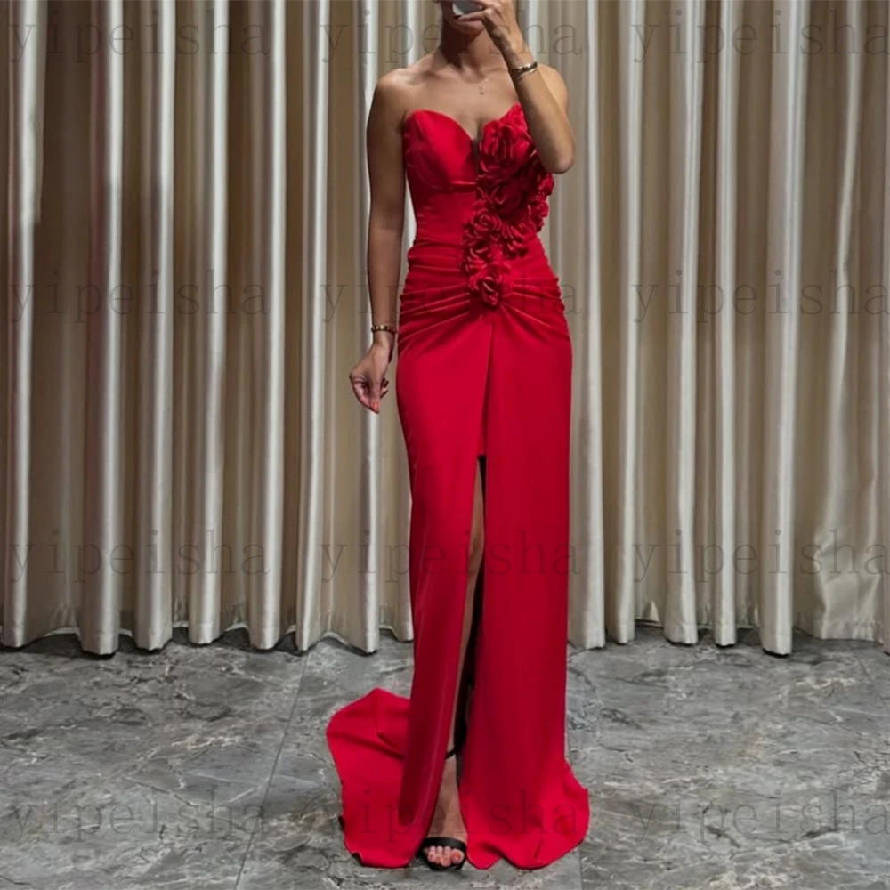 Maßgeschneiderte, stufenlose Abendkleider, rückenfrei, ärmellos, vorne, hoher Schlitz, gerader Sweep-Zug, Abendkleid, Sweep-Zug, langes Kleid