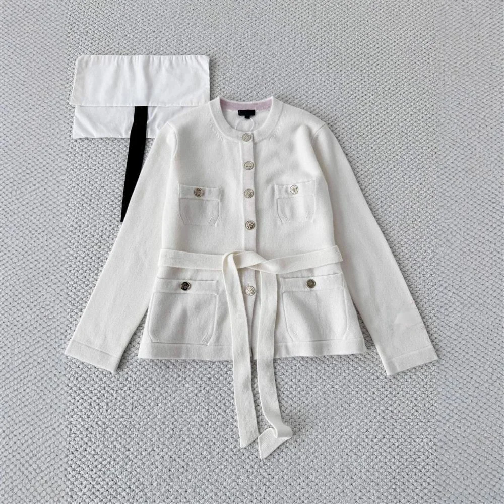 

Early Autumn High Waist Knitted round Ne Embroidered Women's Cardigan Pure Color Spring New Sle Cleanfit Loose Fit Sle