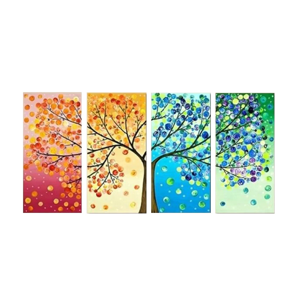 4 Panel Four Seasons Flower Tree Wall Canvas Colorful Art Decor Prints Oil Painting Wedding Home Living Room Unframed