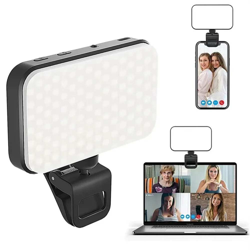 Fill Lamp LED Selfie Light 1000Mah Rechargeable Clip-on Video Conference Light 3 Light Modes For Cell Phone Tablet Laptop