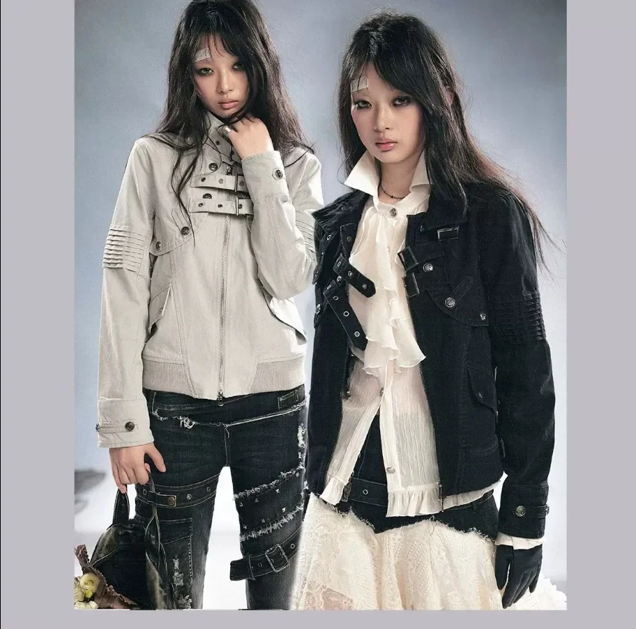 CestNous Original Design Autumn Two Ways Wearing Punk Washed Cargo Jacket Black Vintage Retro Chic Coat Streetwear