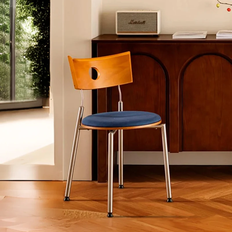 

Vintage Stainless Steel Dining Chair Retro Home Table Seat with Backrest Designer Stool Trendy Lounge Bench for Dining Space