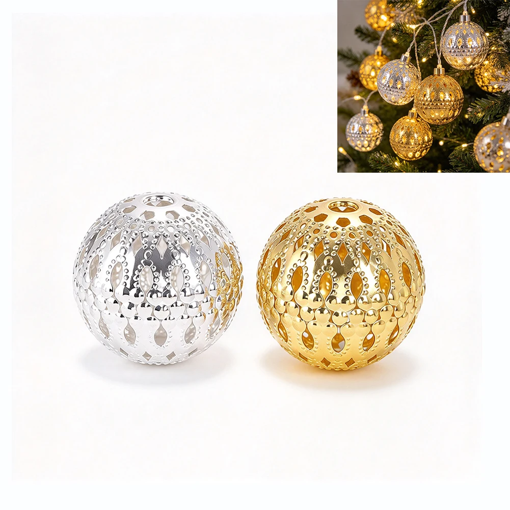 5pcs 5cm Moroccan Hollow Metal Ball Lampshades String Fairy Light Bauble Cover Christmas Tree Wedding Holiday Party Decor