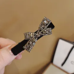 Black Velvet Hair Clip Rhinestone Bow Tie Side Hairpin Hair Accessories