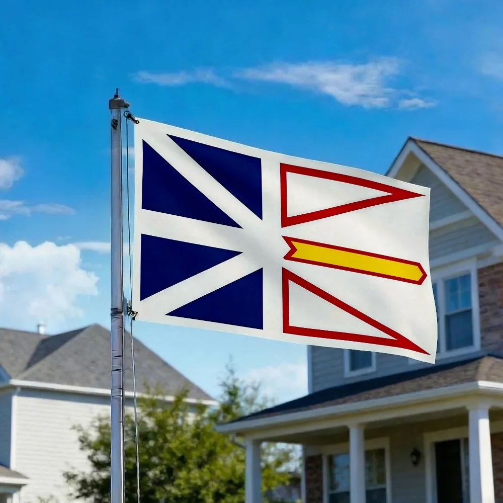 1pc Newfoundland and Labrador Provincial Flag Replica,Symmetrical Geometric Pattern Design, Vibrant Colors, Polyester Fabric