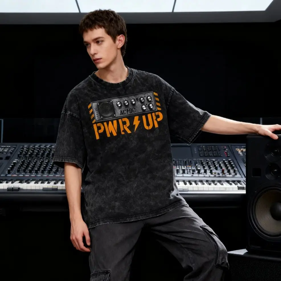 

Мужская футболка с рисунком группы PWR UP Audio Console, потертая футболка, мужская повседневная удобная уличная футболка в стиле рок-музыки