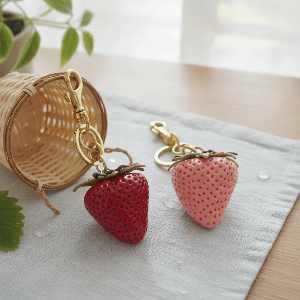 Cute Elegant Strawberry Keychain Alloy Metal Fruit Bag Charm Handmade DIY Bag Pendant Key Ring