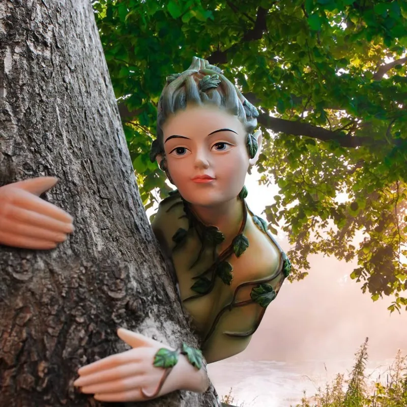 Наружное украшение, сказочное дерево, обнимание, скульптура для лица, скрыть и шоки, украшение для кошки, двора, художественное украшение для сада, дерева