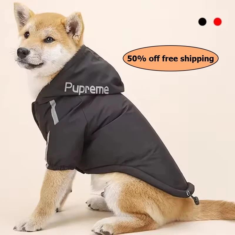 

Pet Dog Waterproof Coat Reflective Puppy Warm Cotton Jacket Autumn Winter Hoodie Clothing For Dogs Cats Clothes Free shipping