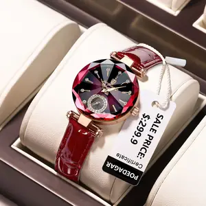 New lady's breath watch business exquisite leather waterproof quartz watch hot wine red female watch