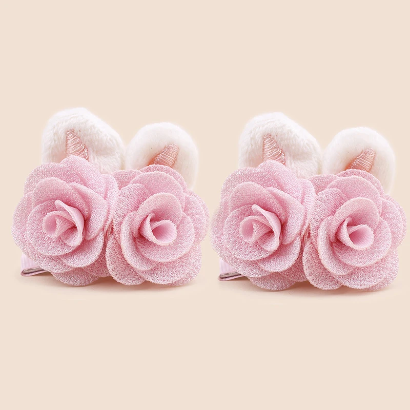 Spring Beautiful and Cute Pink Series Rose Bunny Children Baby Handmade Hair Clip Suitable for Birthday Parties Popular Seasons