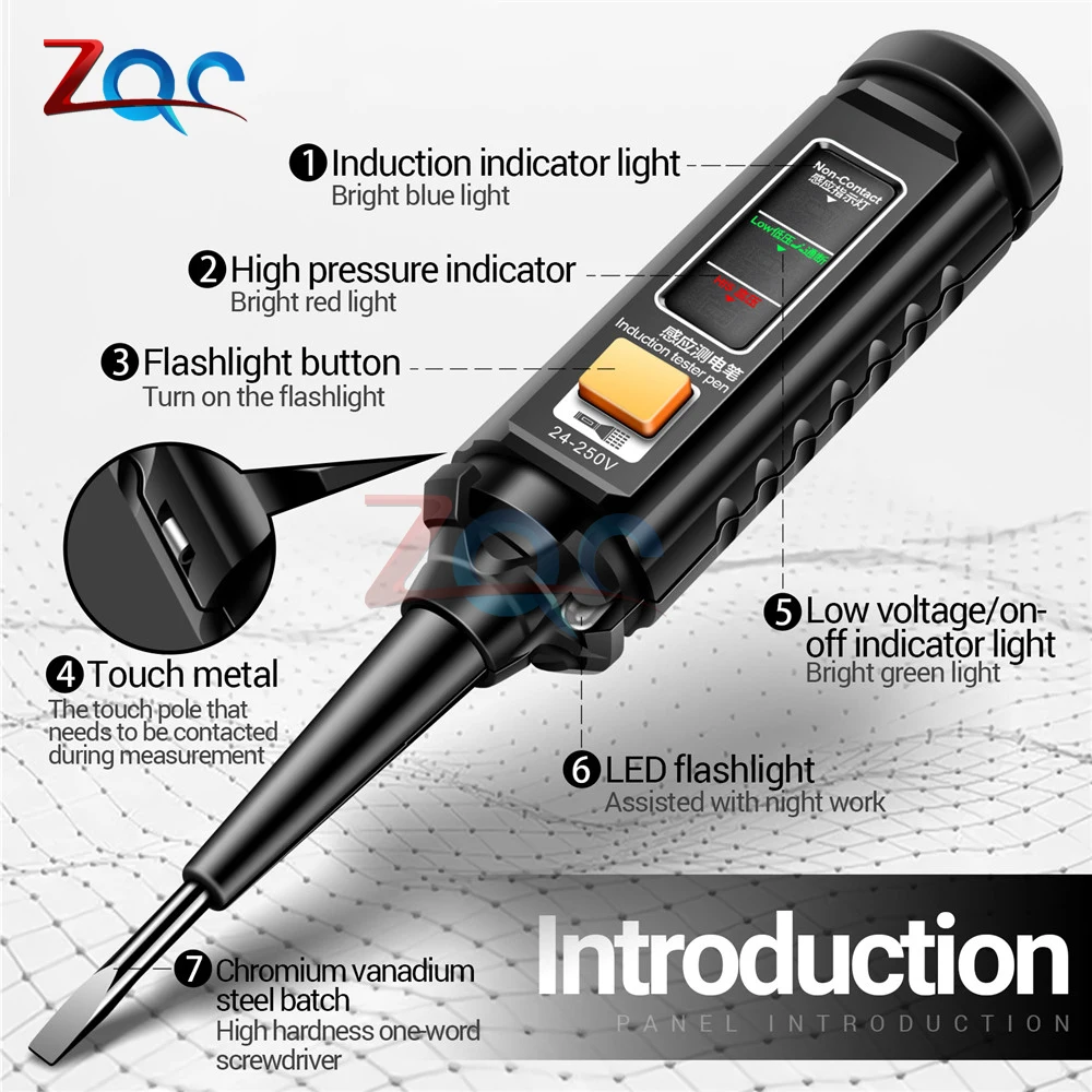 ANENG B15 Tester Pen Highlight Color Light Professional AC Voltage Detection Electrician Screwdriver Testing Tools Car 24V-250V