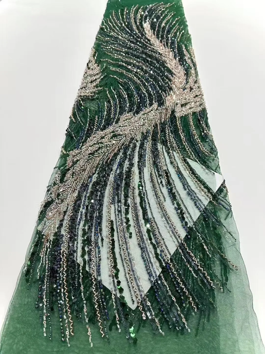 

2025 африканская нигерийская высококачественная тюль с вышивкой блестками, кружевная ткань, 5 ярдов, швейные бусины, камень для выпускных платьев DP0396