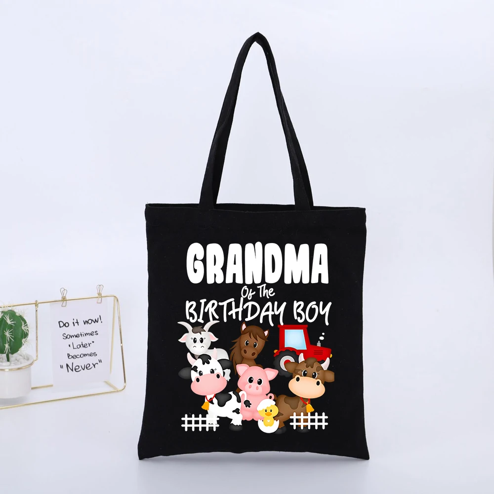 Grandma's Farm Animal Graphic Canvas Tote Bag, Casual Style for Birthday Celebrations and Daily Use