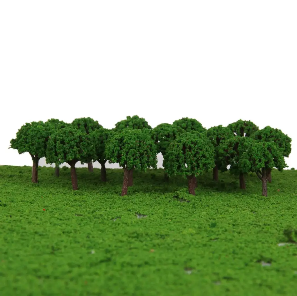 MagiDeal 50Pcs Plastic 3cm Scenery Landscape Train Model Trees Light Green for Street House Park Garden Layout Classroom Decor