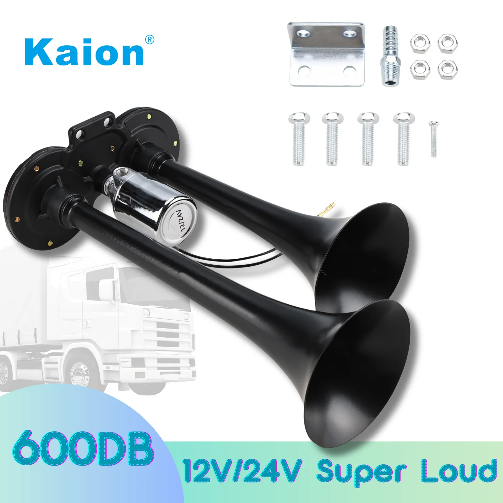 

KAION Universal 600DB Super Trumpet Air Horn Loud 12/24V for Car, Truck, SUV, Boat