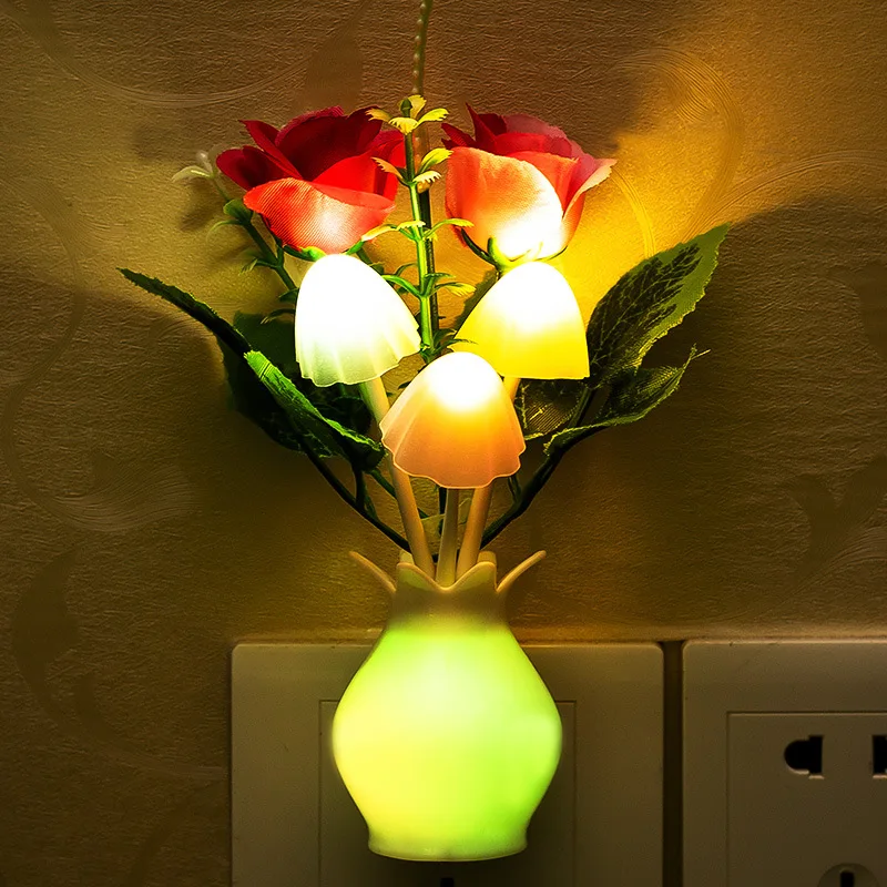 LED Night Light Gradient Color Vase Lights Energy-saving Light Sensing Mushroom Lamp Bedroom Living Room Atmosphere Wall Light
